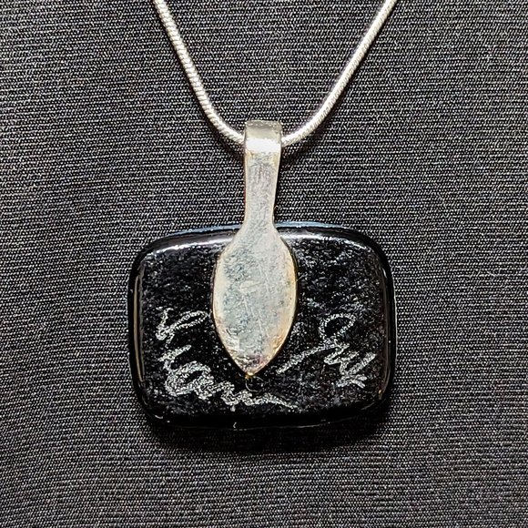 Wow Signed Silver Dichroic & Black Solid Glass Pendant w/ Sterling Silver Chain - Picture 3 of 6